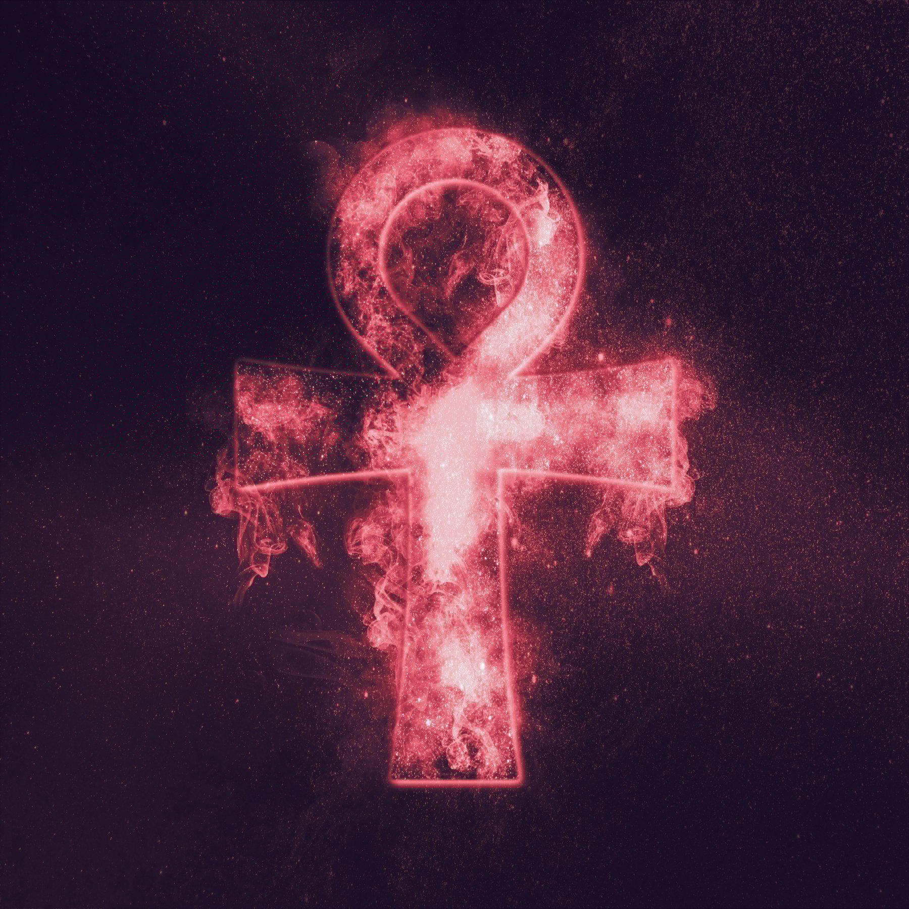 Ankh. A symbol of life. Symbol of immortality. Abstract night sky background.
